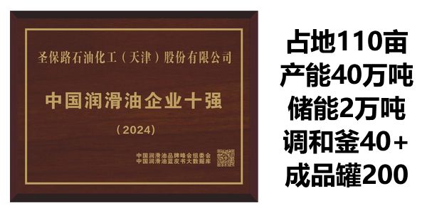 圣保路石化获得2024中国润滑油企业10强荣誉